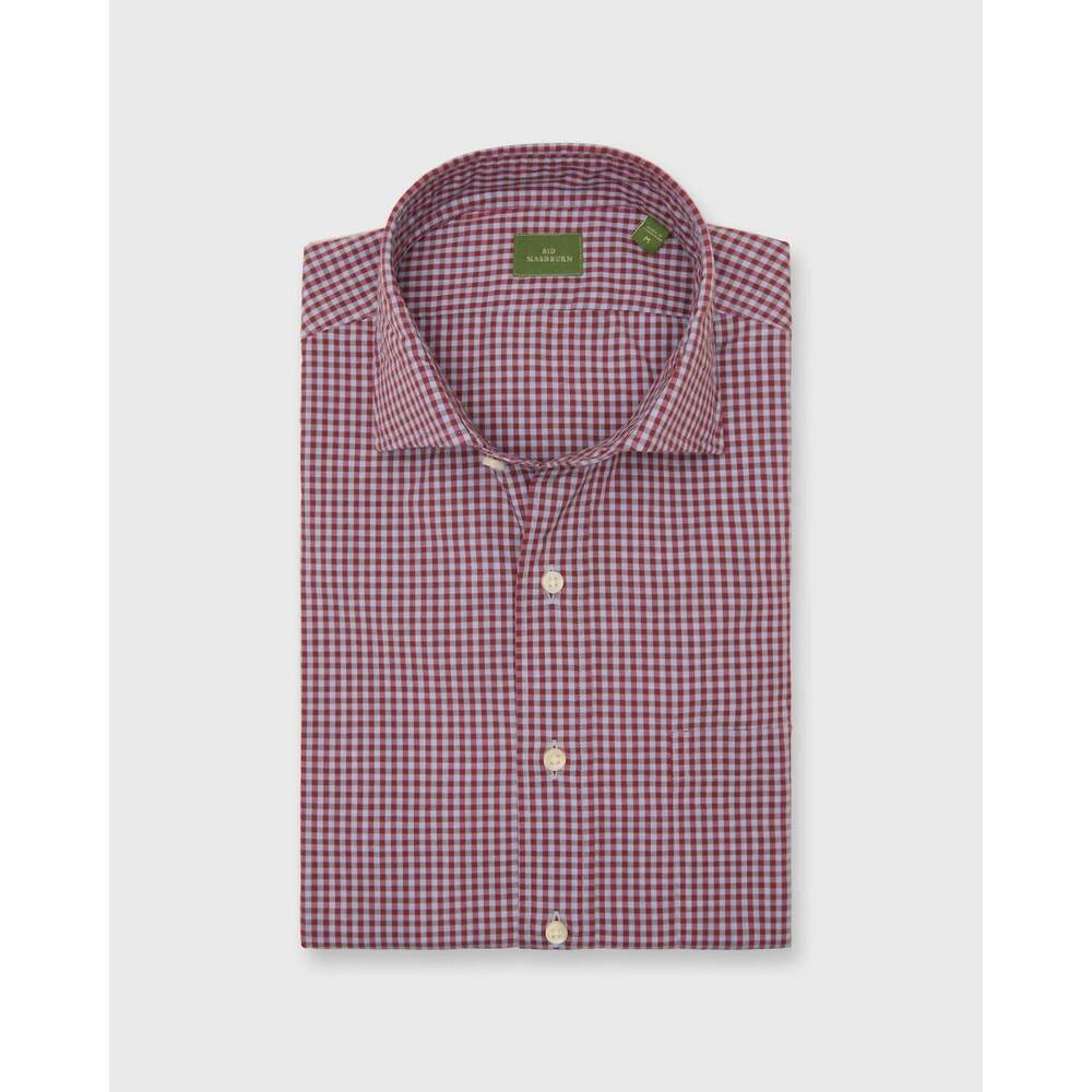 NEW SID MASHBURN men's spread collar sport shirt in heather sky/garnet gingham p